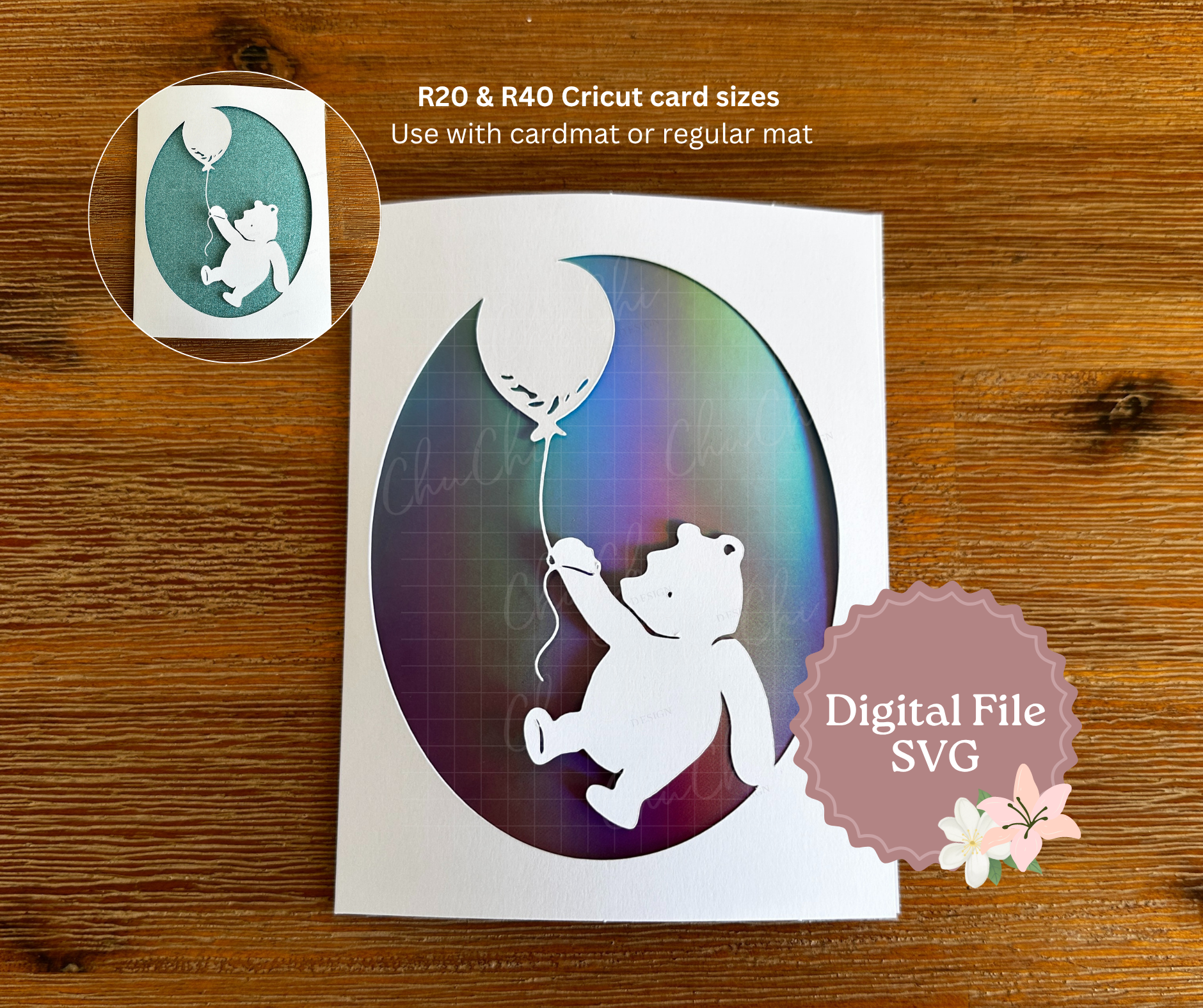 Giraffe Card SVG with popup flowers R20 and R40 Cricut card sizes
