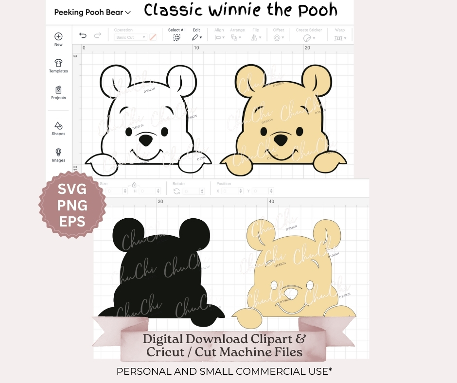 Peeking Baby Pooh Bear SVG layered cut file for Cricut crafts instant digital download