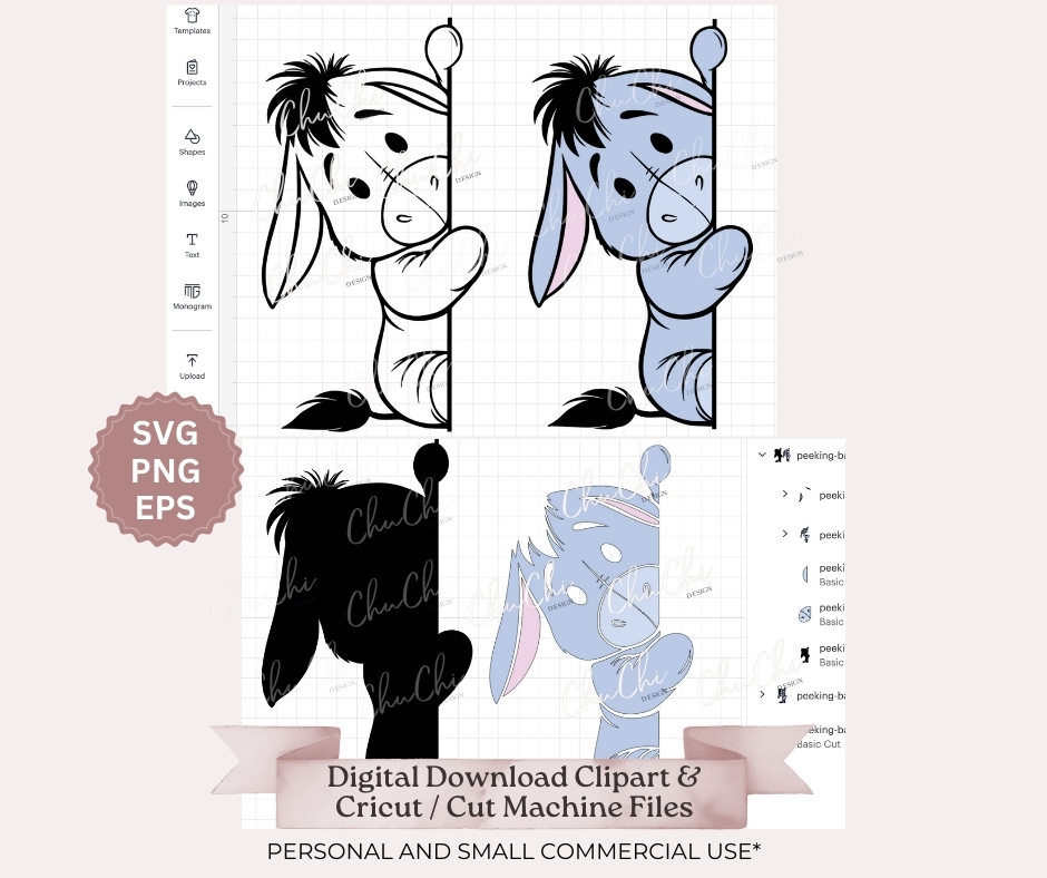 Peeking Baby Eeyore SVG layered cut file for Cricut crafts instant digital download