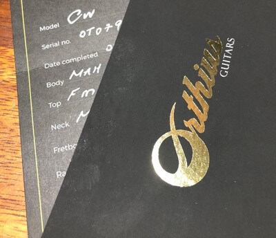 Orthius Guitars Certificate of Authenticity